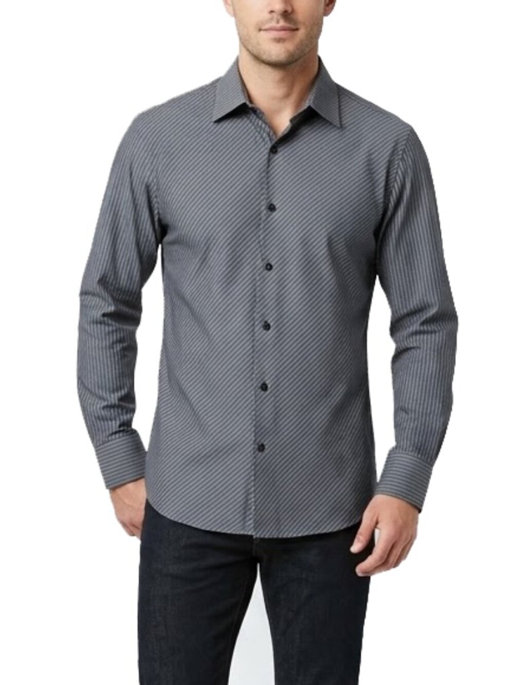 Kenneth Cole New York Long Sleeve Collared Shirt Gray Size XL